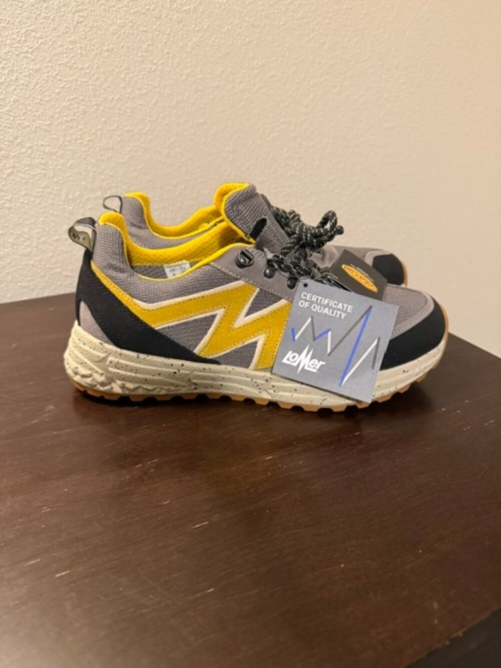 LoMer Men's Hiking Trail Shoes Gray Yellow Vibram Sole Size US 10 EU 43 – NWT